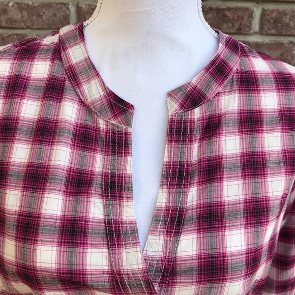 Tommy Hilfiger Women Collarless Plaid Button Up Shirt Medium Retro Preppy - Picture 3 of 8